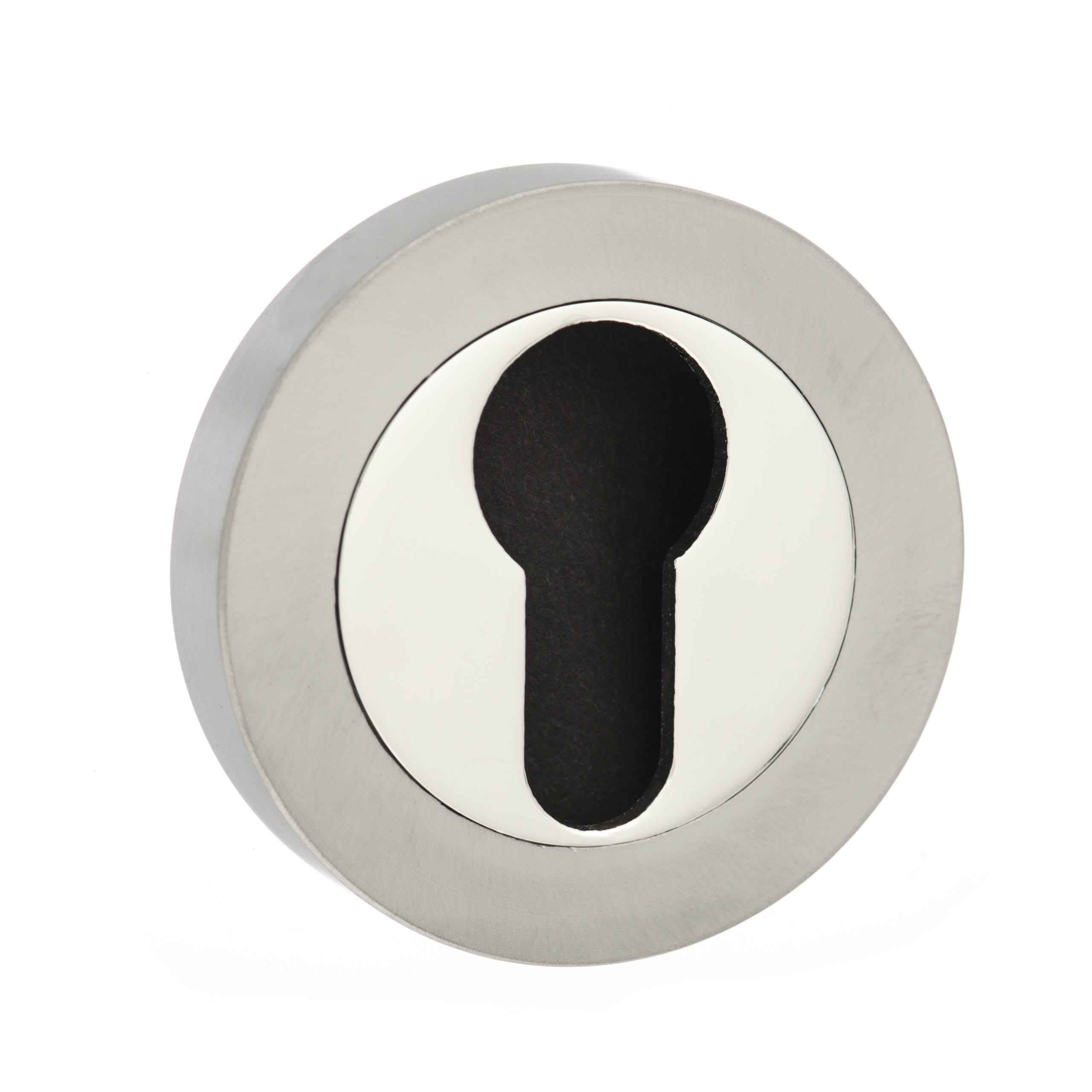 SPMESCESNNP Senza Pari Euro Escutcheons on Round Rose - Satin Nickel/Nickel Plate