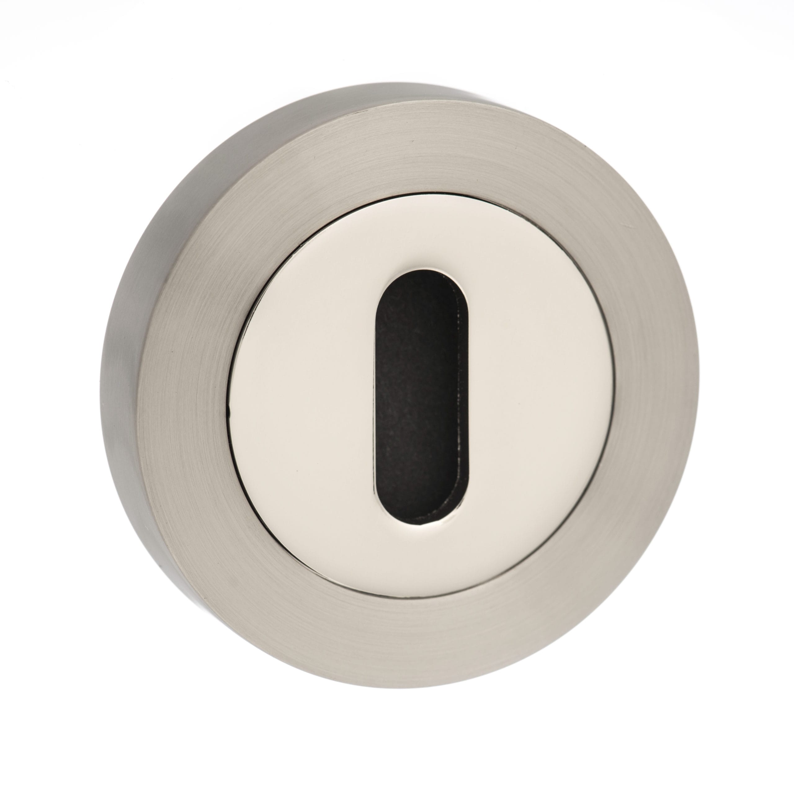 SPMESCKSNNP Senza Pari Key Escutcheons on Round Rose - Satin Nickel/Nickel Plate