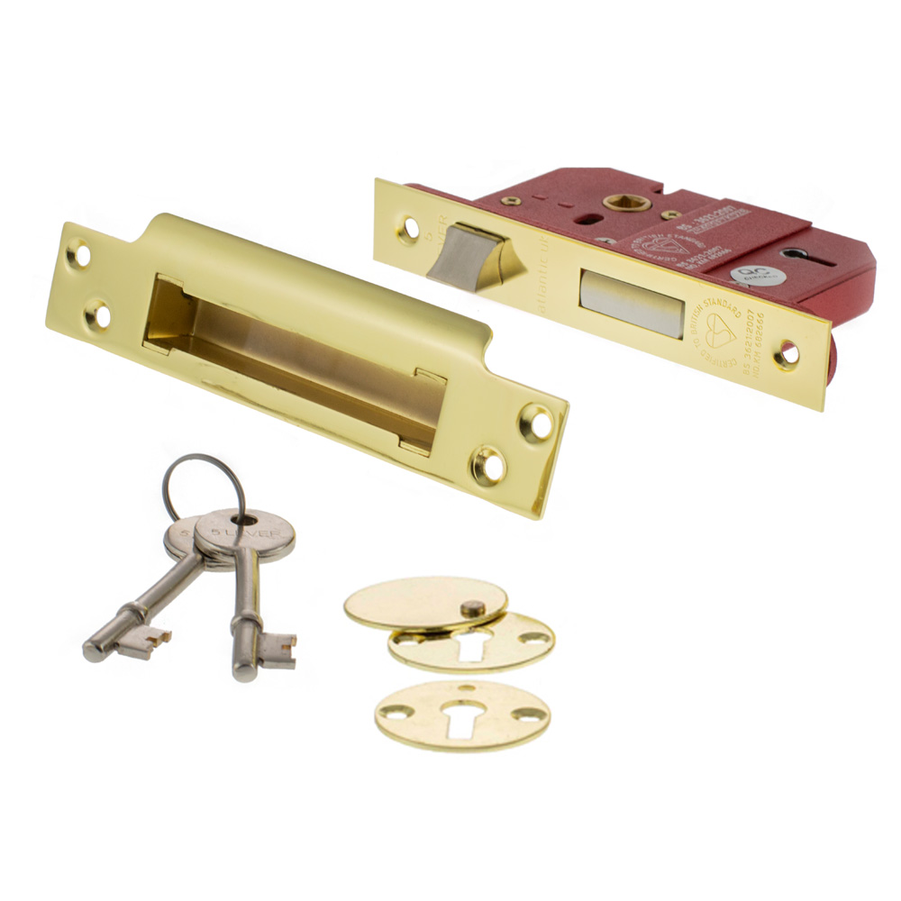 Atlantic 5 Lever Key Sashlock [BS] 2.5" - Polished Brass - Key-to-differ