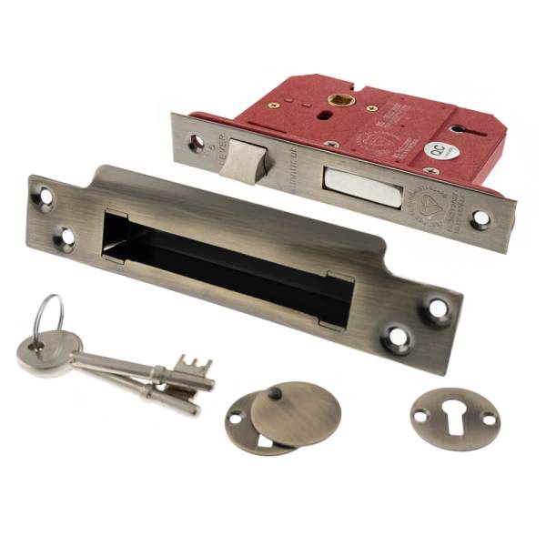 Atlantic 5 Lever Key Sashlock [BS] 3" - Antique Brass - Key-to-differ