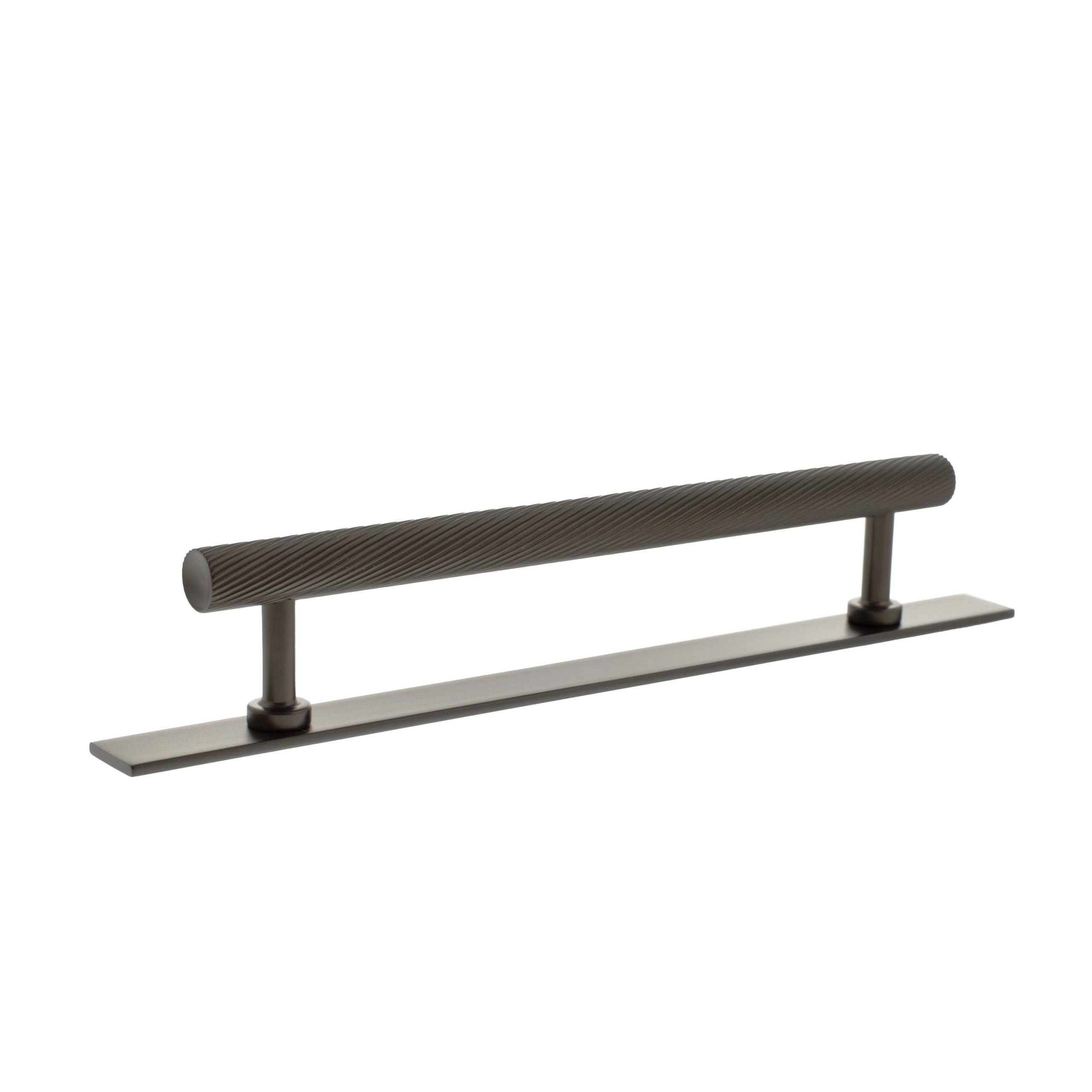 Millhouse Brass Paddington Spiral T-Bar Cabinet Pull Handle 160mm - Urban Dark Bronze - Cabinet Pull Handle on Backplate