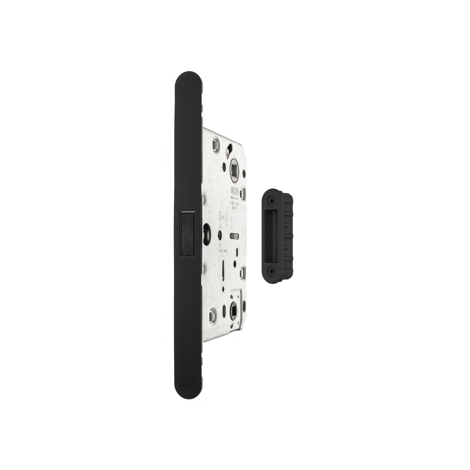 AGBMLWCMB-ALU AGB Revolution XT Magnetic Bathroom Lock 60mm backset with strike plates for ALU doors - Matt Black