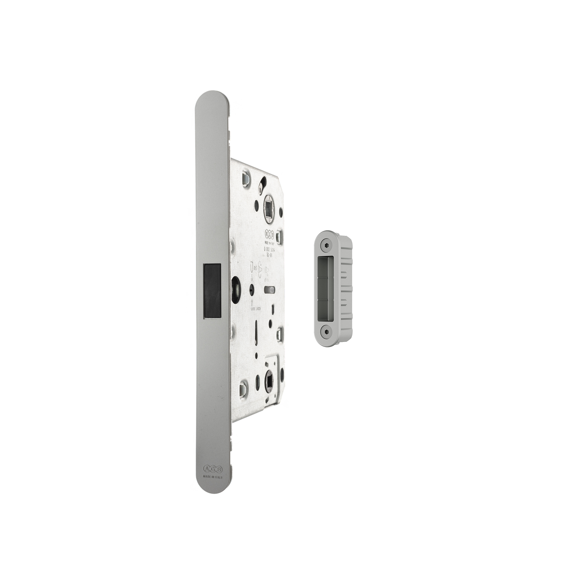 AGBMLWCSC-ALU AGB Revolution XT Magnetic Bathroom Lock 60mm backset with strike plates for ALU doors - Satin Chrome