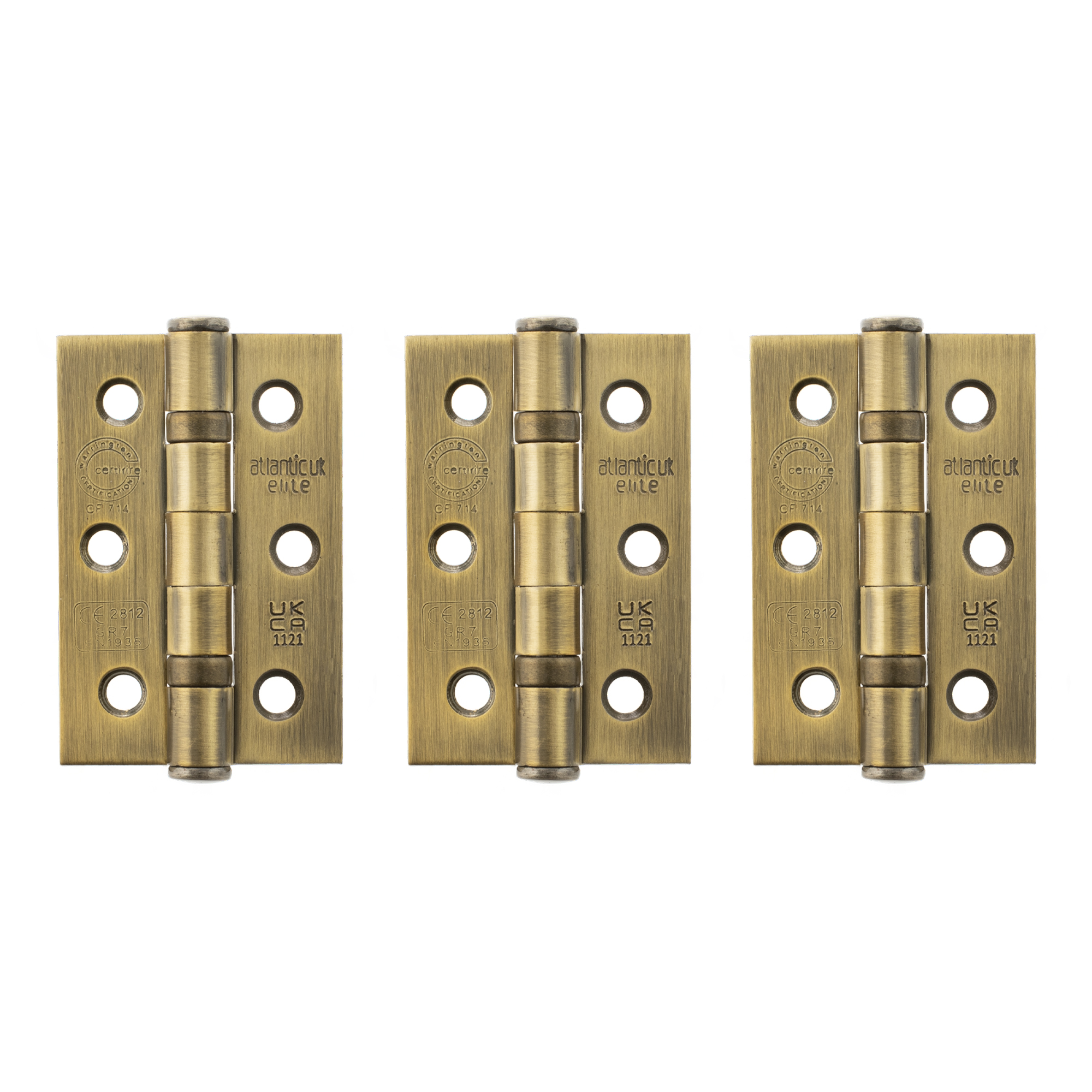 A2H322MAB(3) Atlantic CE Fire Rated Grade 7 Ball Bearing Hinges 3" x 2" x 2mm set of 3 - Matt Antique Brass