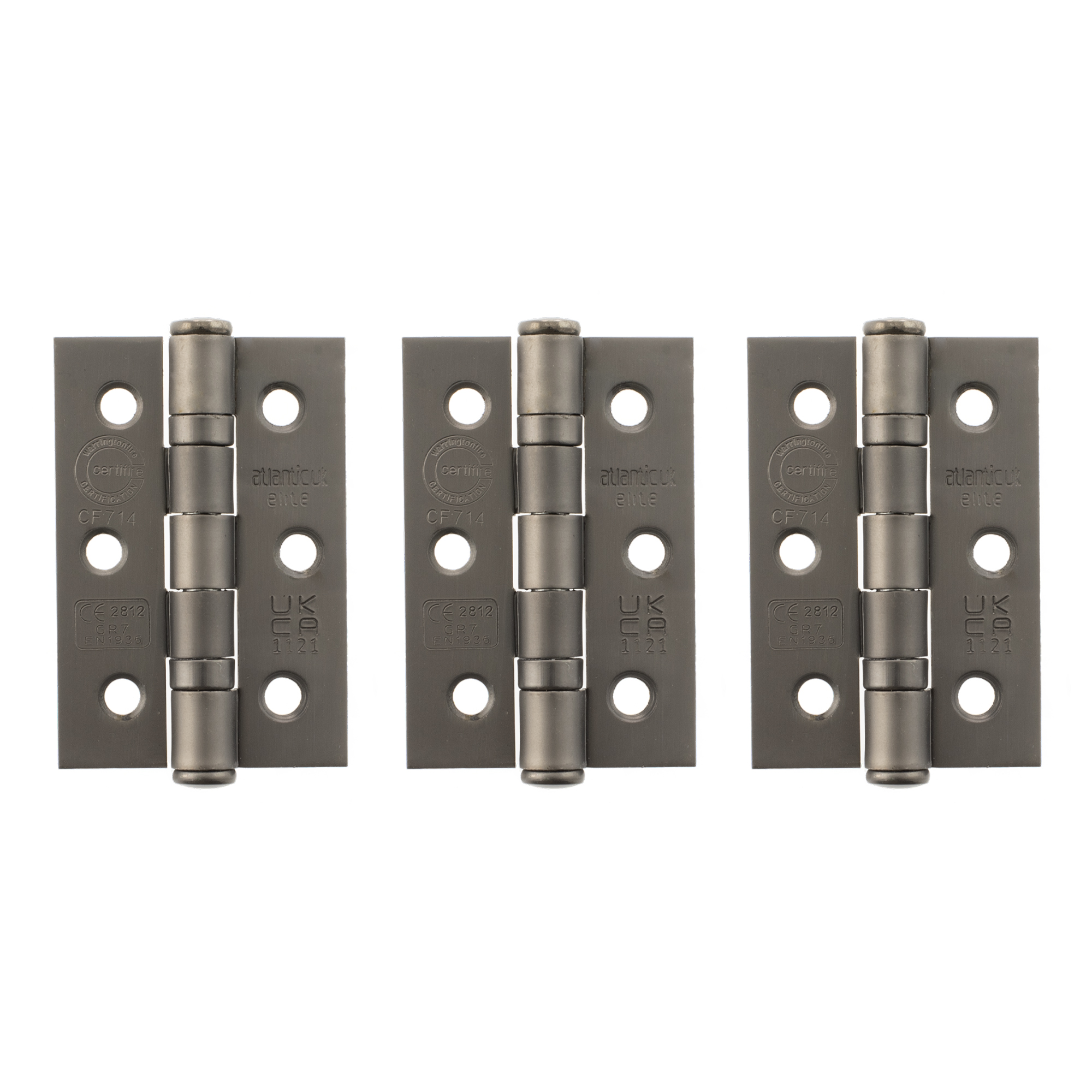 A2H322MBN(3) Atlantic CE Fire Rated Grade 7 Ball Bearing Hinges 3" x 2" x 2mm set of 3 - Matt Gun Metal