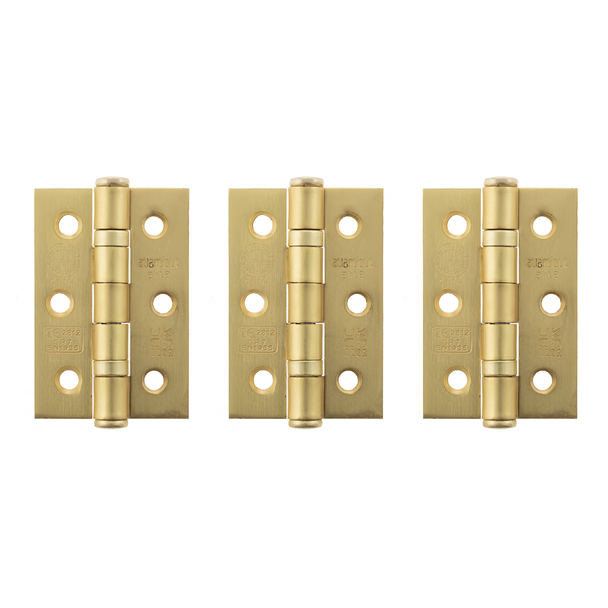 A2H322SB(3) Atlantic CE Fire Rated Grade 7 Ball Bearing Hinges 3" x 2" x 2mm set of 3 - Satin Brass