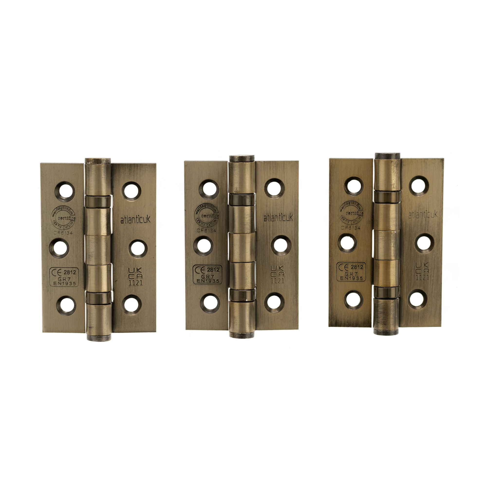 A2H322AB(3) Atlantic CE Fire Rated Grade 7 Ball Bearing Hinges 3" x 2" x 2mm set of 3 - Antique Brass