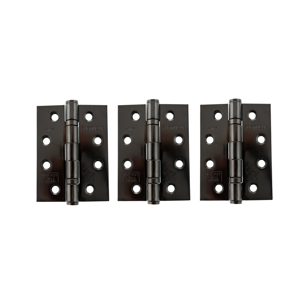 AH1433BN(3) Atlantic Ball Bearing Hinges Grade 13 Fire Rated 4" x 3" x 3mm set of 3 - Black Nickel