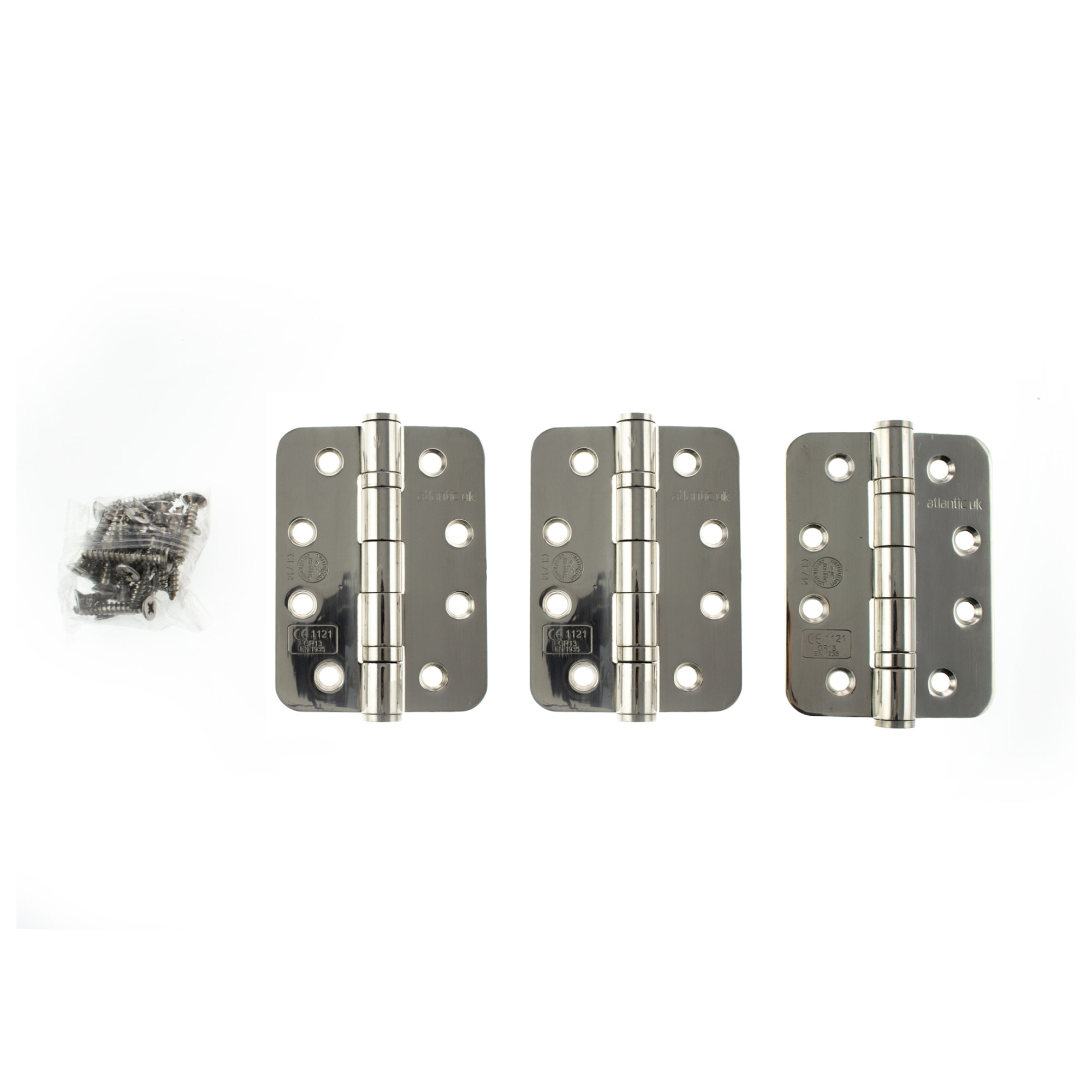 AHR1433PSS(3) Atlantic Radius Corner Ball Bearing Hinges 4" X 3" X 3mm set of 3 - Polished Stainless Steel