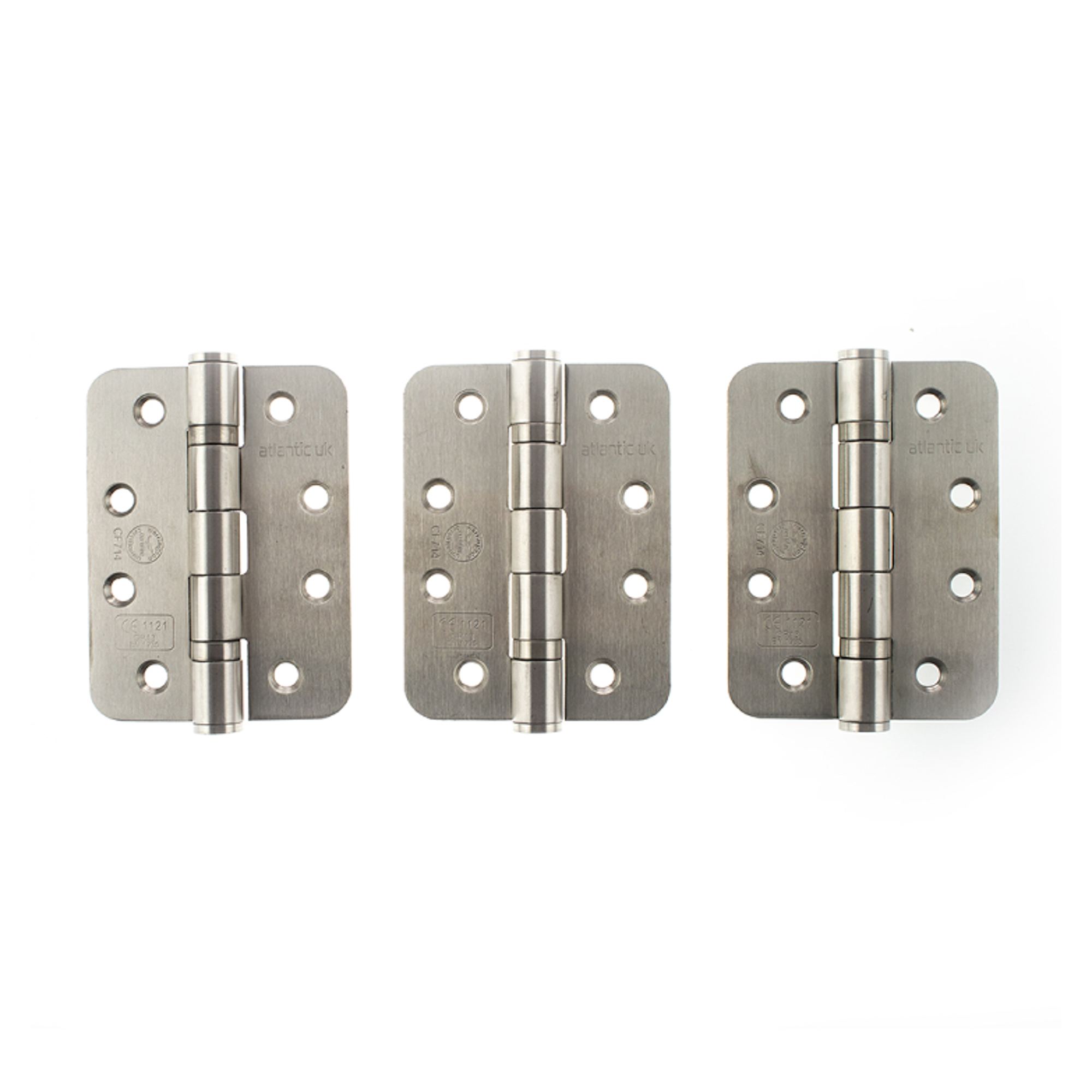 AHR1433SSS(3) Atlantic Radius Corner Ball Bearing Hinges 4" X 3" X 3mm set of 3 - Satin Stainless Steel