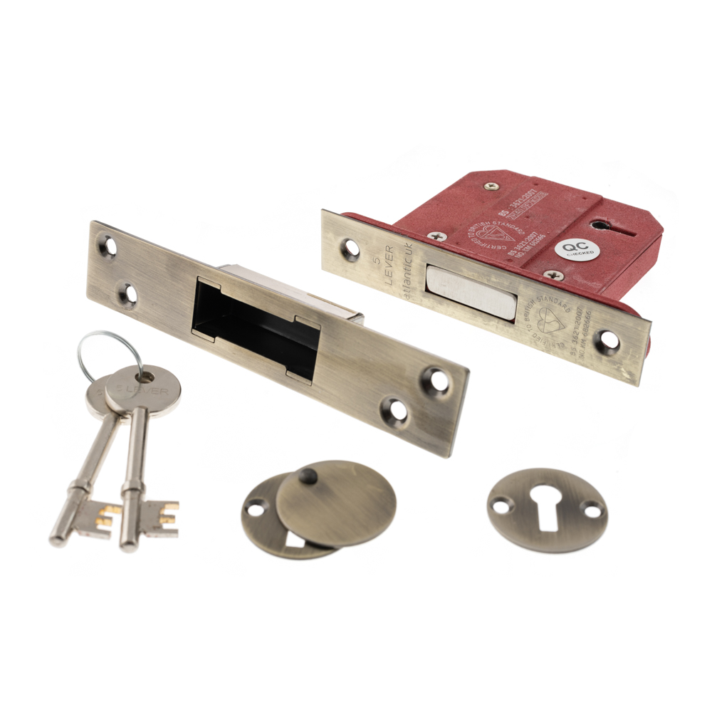 Atlantic 5 Lever Key Deadlock [BS] 2.5" - Antique Brass - Key-to-differ