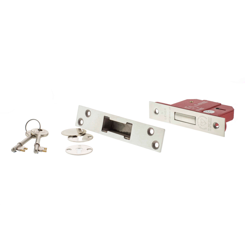 Atlantic 5 Lever Key Deadlock [BS] 2.5" - Satin Chrome - Key-to-differ