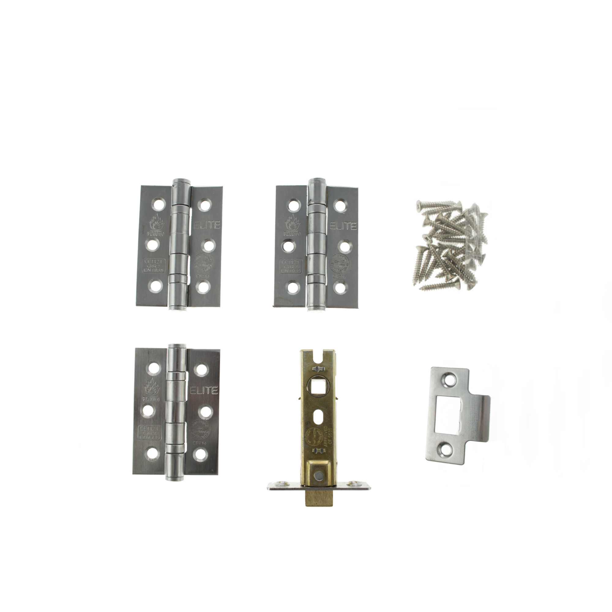 ALP332SC Atlantic Latch Pack [CE] 3" (Latch x1) + 3"x2" (Hinge x3) - Satin Chrome