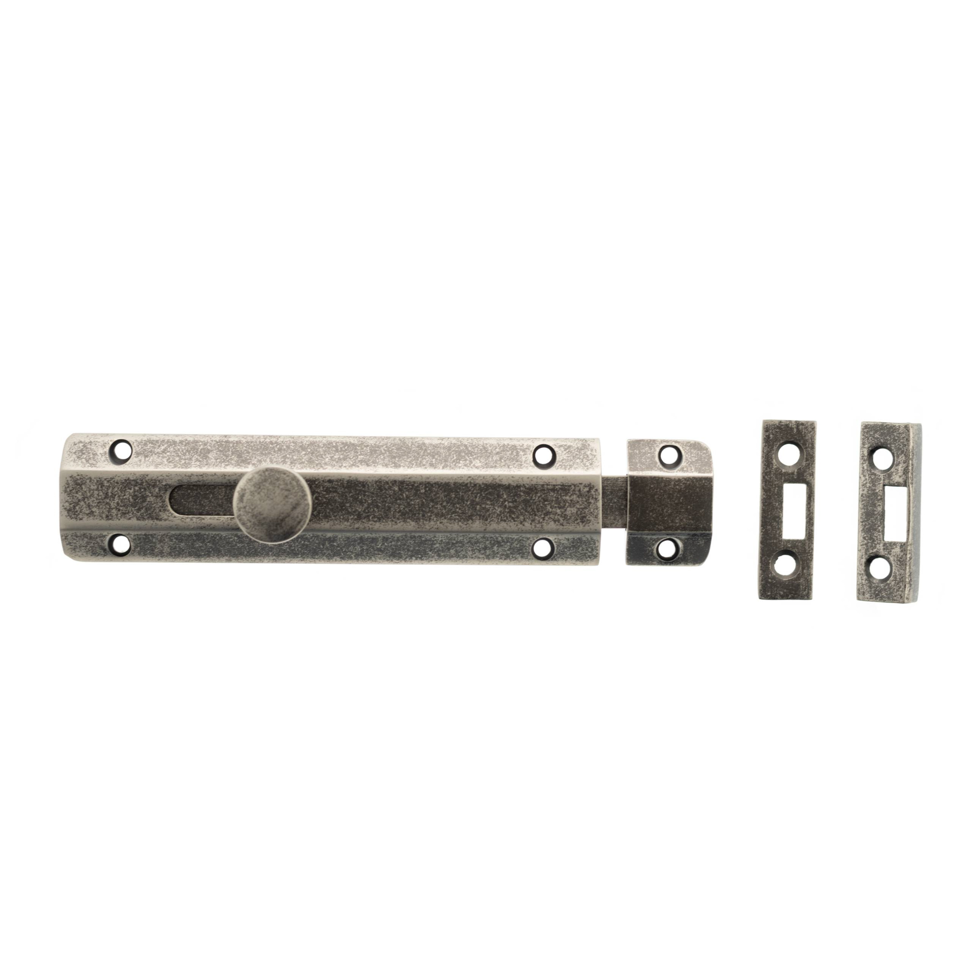 ASB6DS Atlantic Solid Brass Surface Door Bolt 6" - Distressed Silver