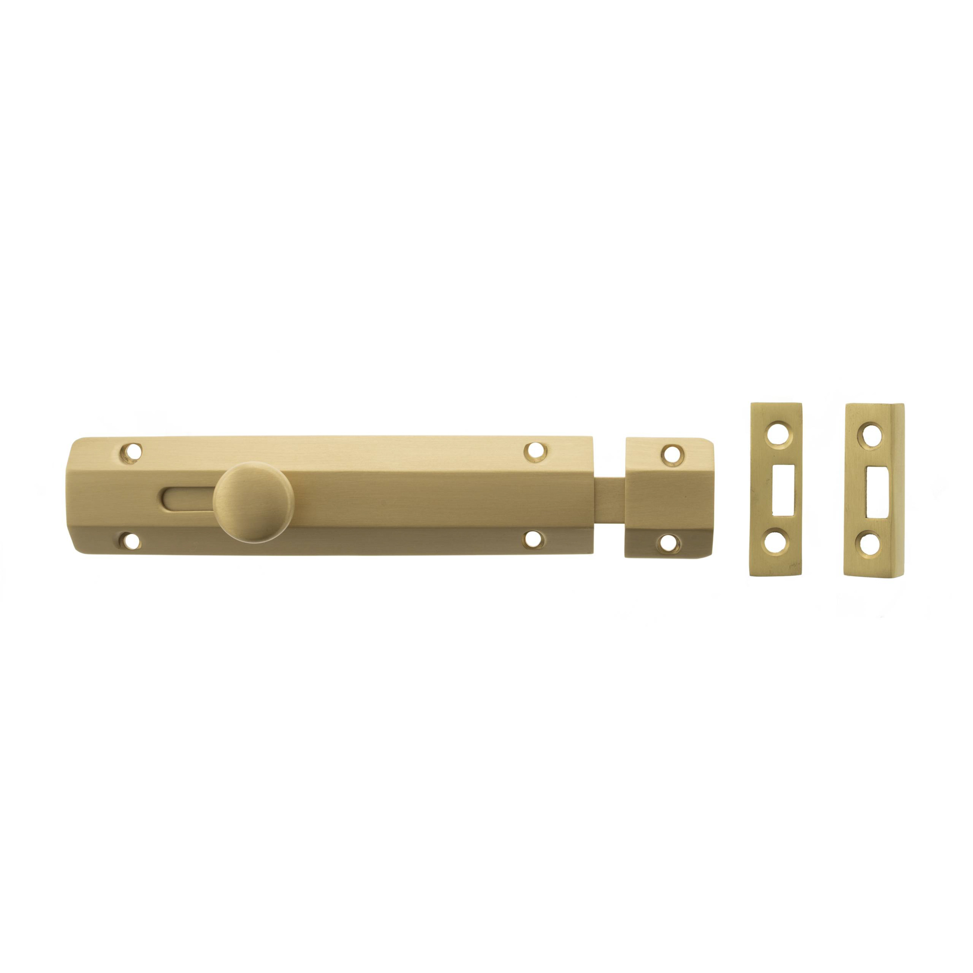 ASB6SB Atlantic Solid Brass Surface Door Bolt 6" - Satin Brass