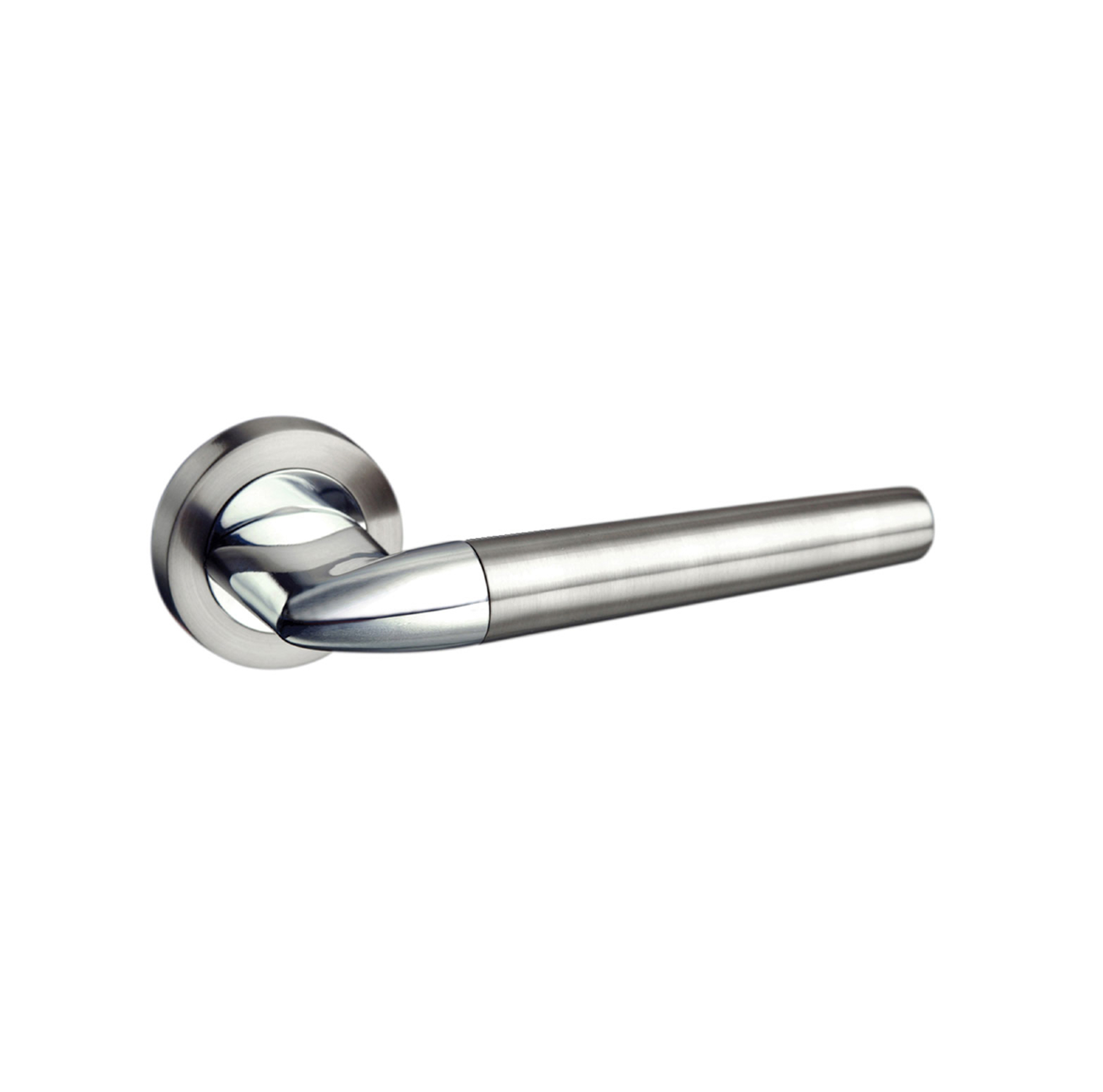 M191SNCP Mediterranean Toulon Lever Door Handle on Round Rose - Satin Nickel/Polished Chrome