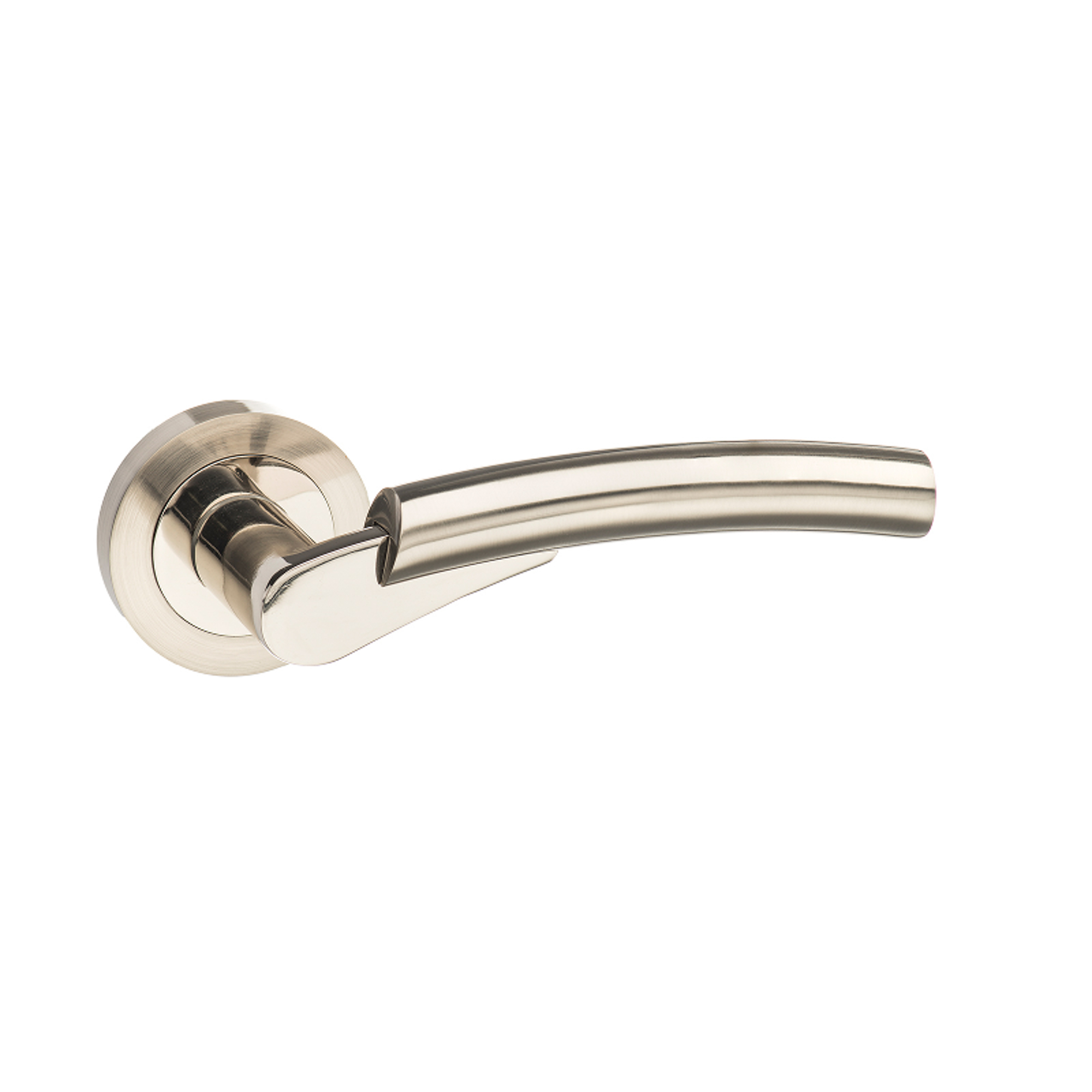 M53SNNP Mediterranean Messina Lever Door Handle on Round Rose - Satin Nickel/Polished Nickel