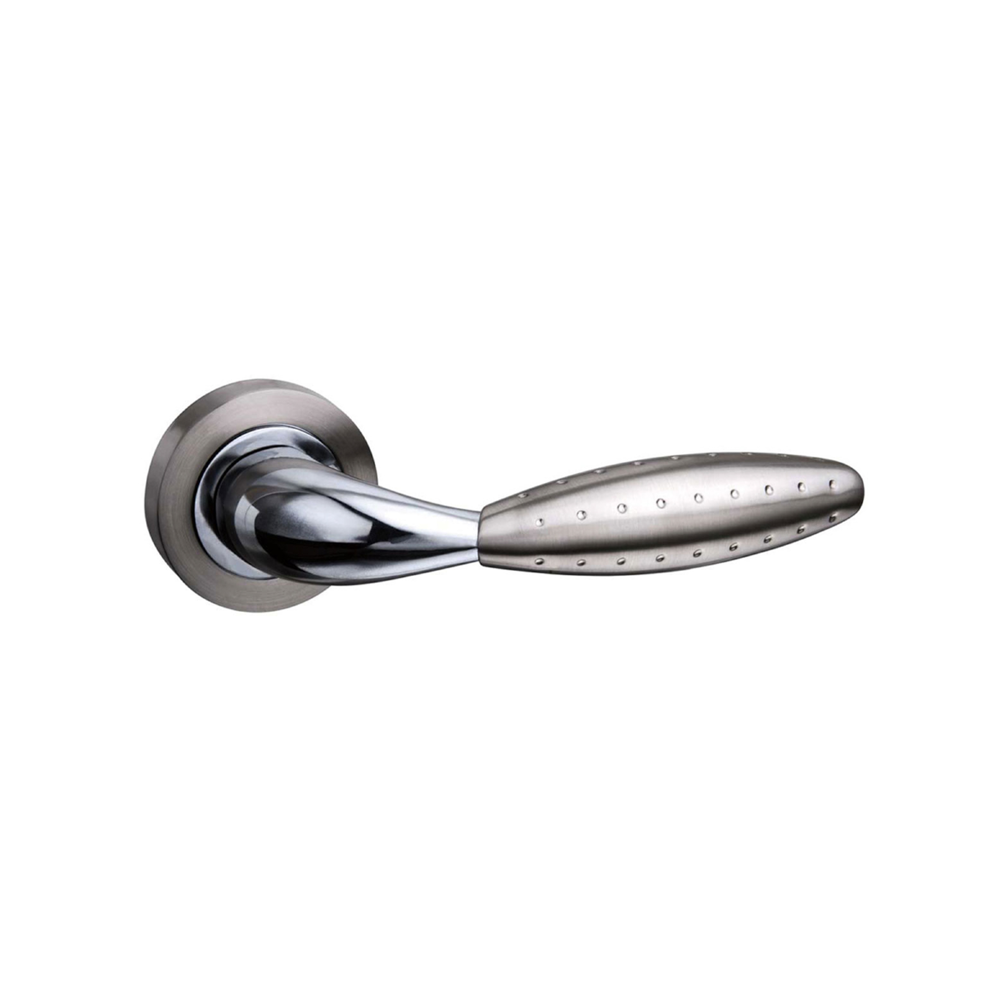 M73SNCP Mediterranean Oran Lever Door Handle on Round Rose - Satin Nickel/Polished Chrome