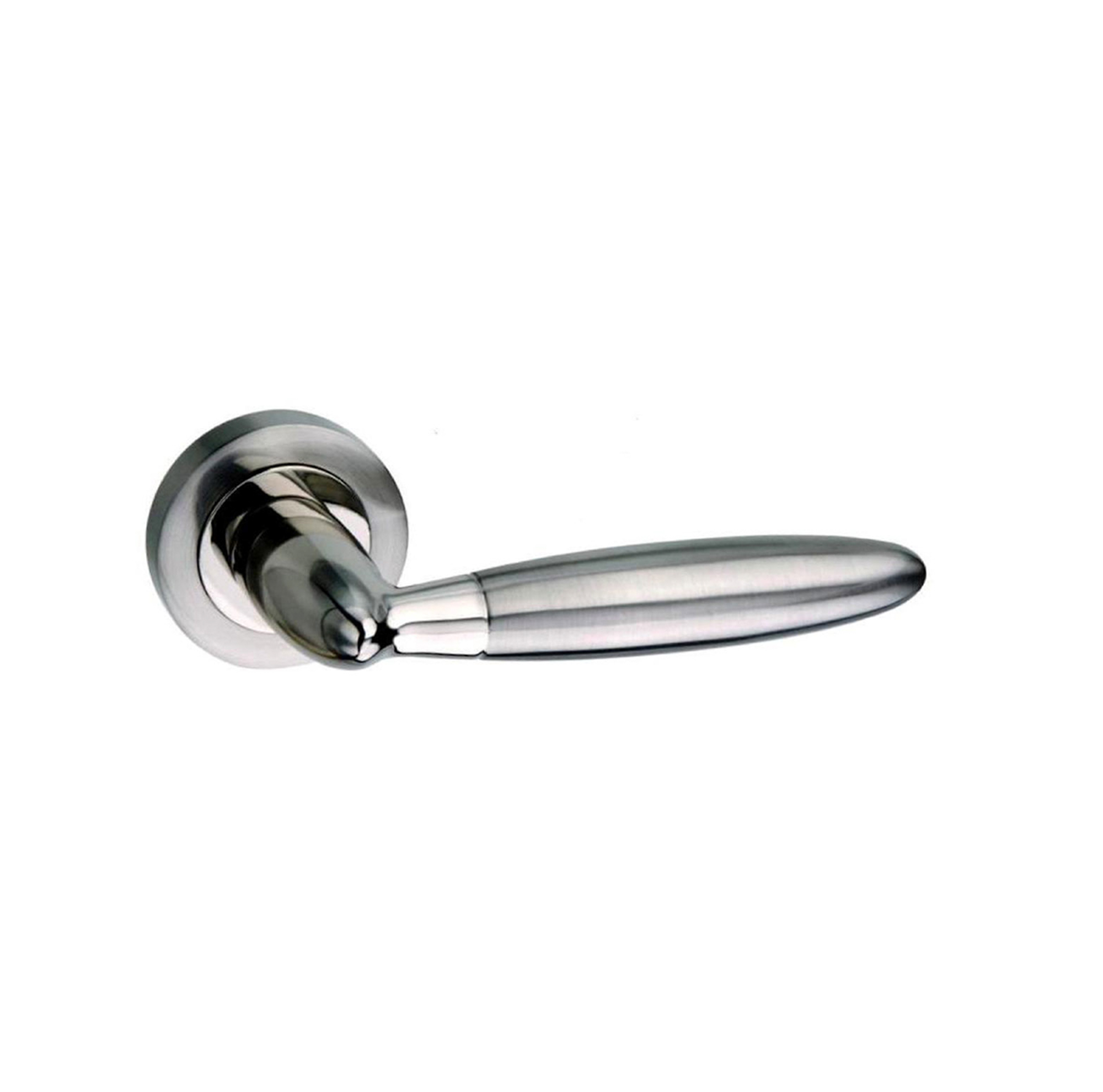 M83SNNP Mediterranean Gibraltar Lever Door Handle on Round Rose - Satin Nickel/Polished Nickel