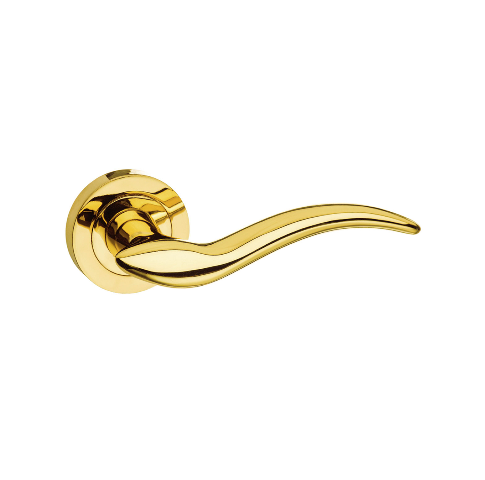 M86BP Mediterranean Barcelona Lever Door Handle on Round Rose - Polished Brass