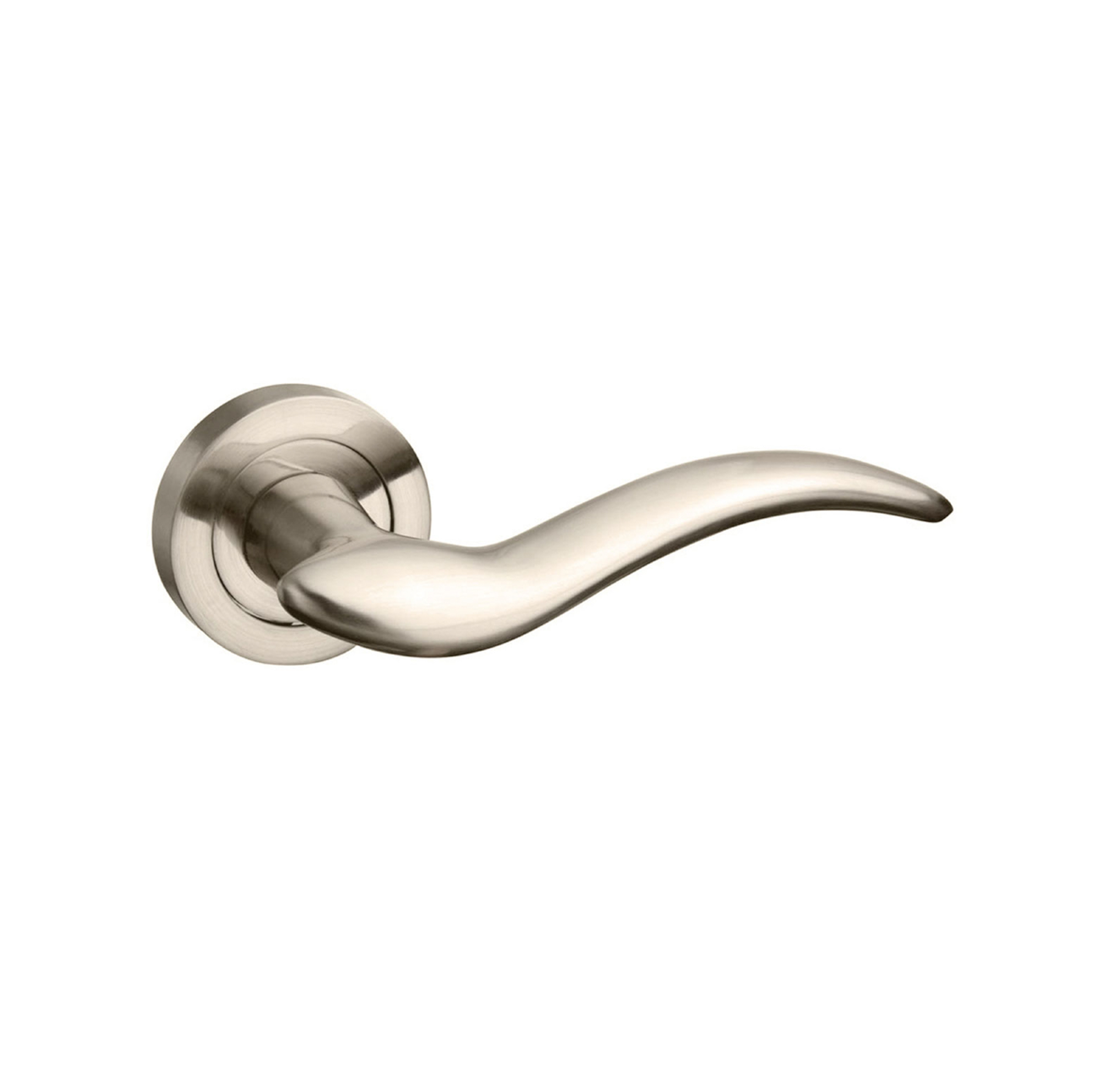 M86SN Mediterranean Barcelona Lever Door Handle on Round Rose - Satin Nickel