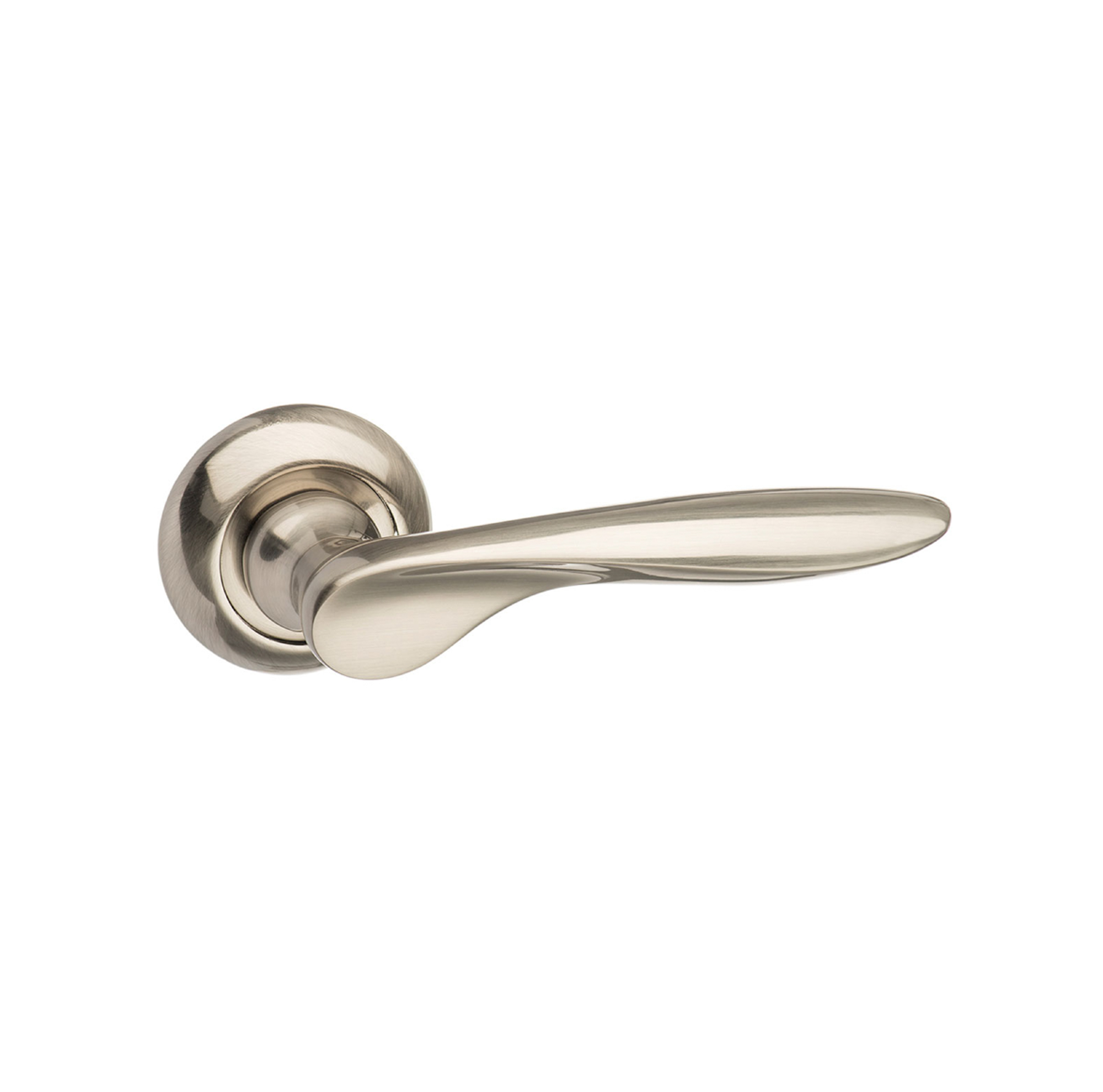 MC25SN Mediterranean Malta Lever Door Handle on Round "C" Rose - Satin Nickel