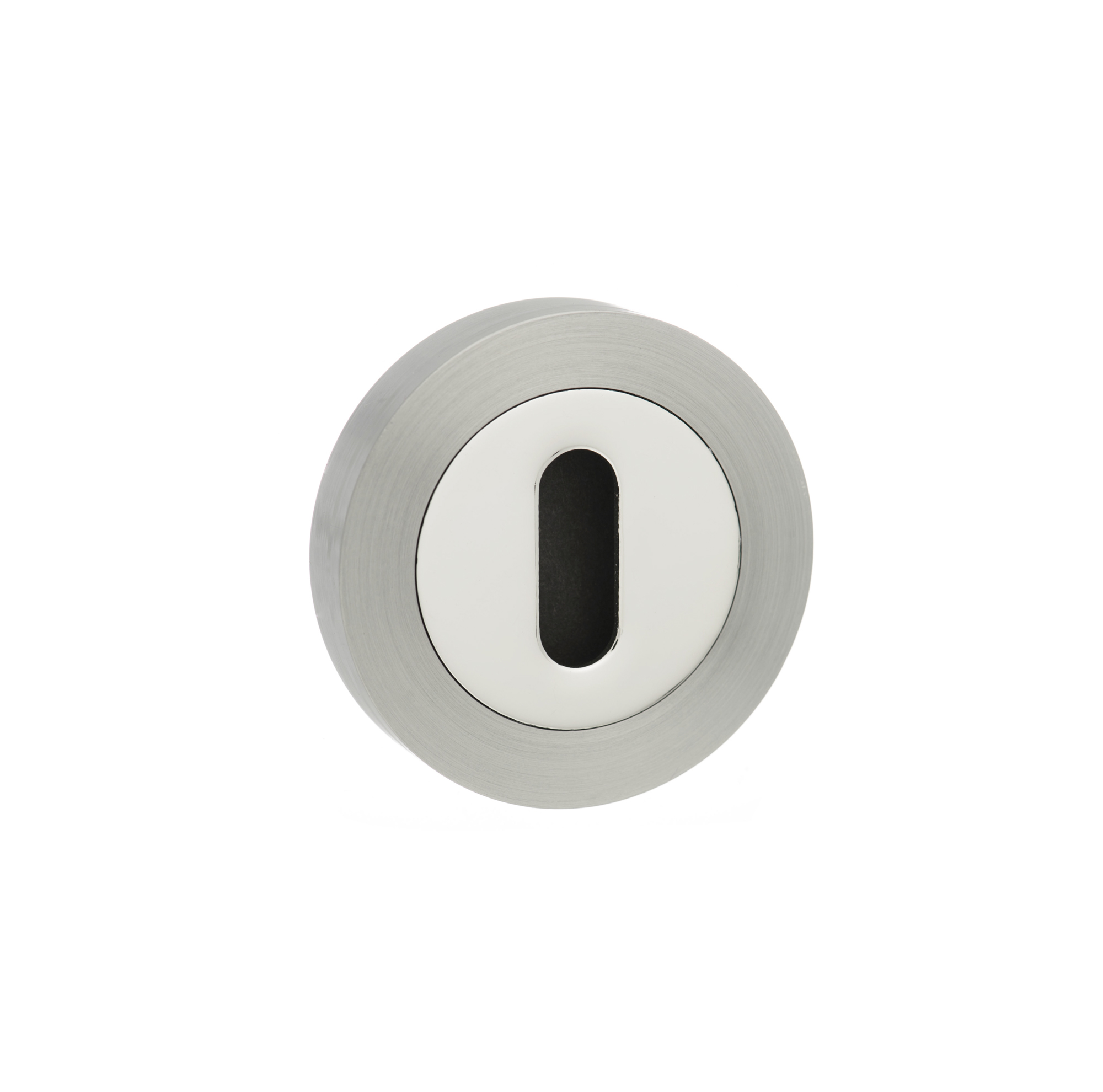 MESCKSNCP Mediterranean Key Escutcheons on Round Rose - Satin Nickel/Polished Chrome