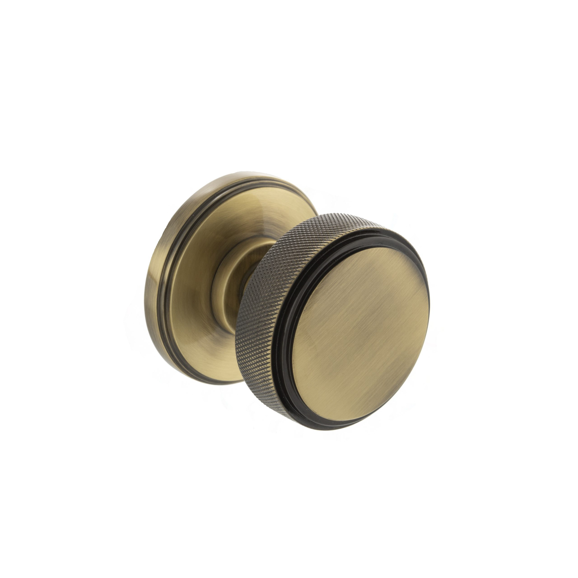 MH450KSMKABSOLID Millhouse Brass Harrison Solid Brass Knurled Mortice Knob on Concealed Fix Rose - Antique Brass