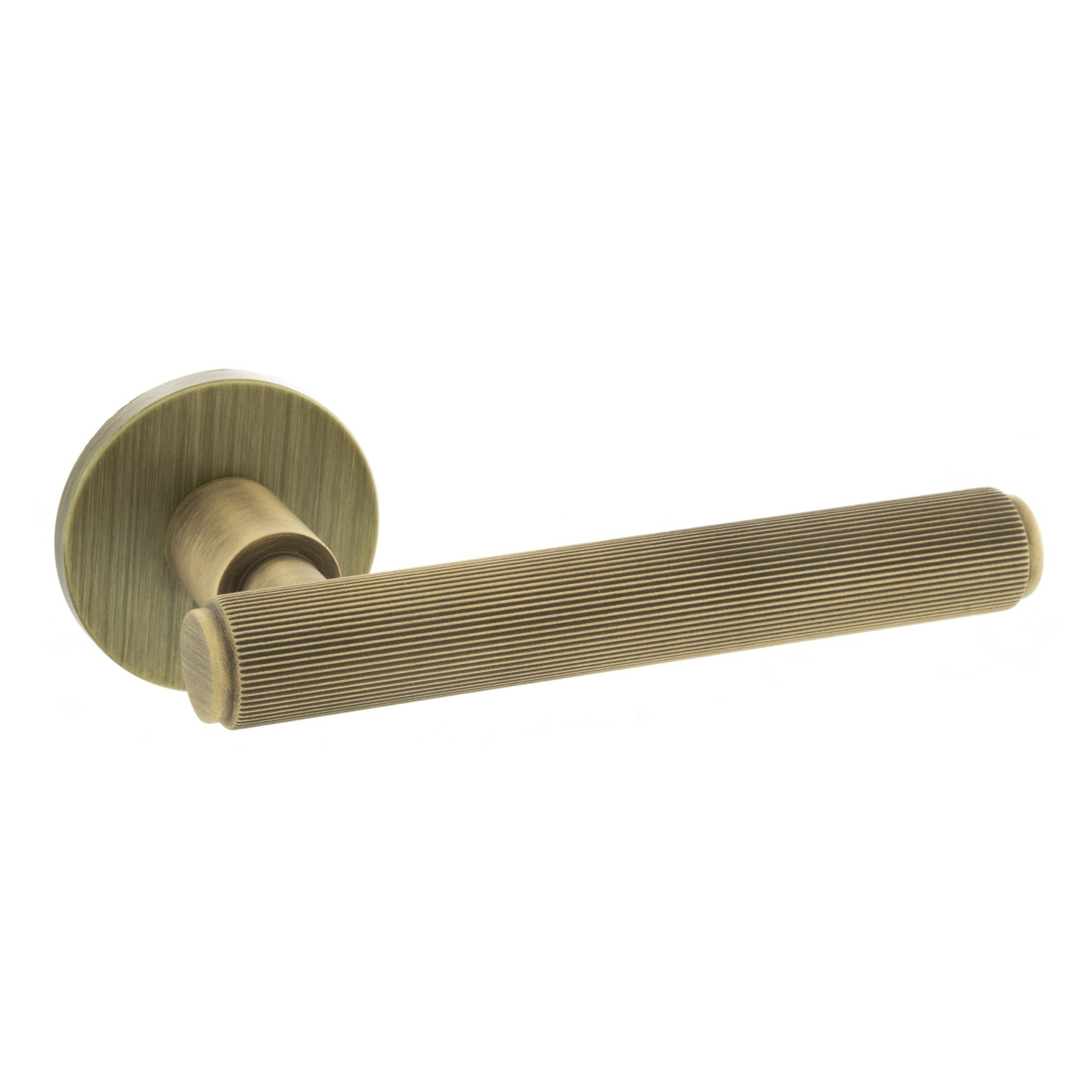 MHSR250YB Millhouse Brass Stephenson Knurled Lever Door Handle on 5mm Slimline Round Rose - Yester Bronze