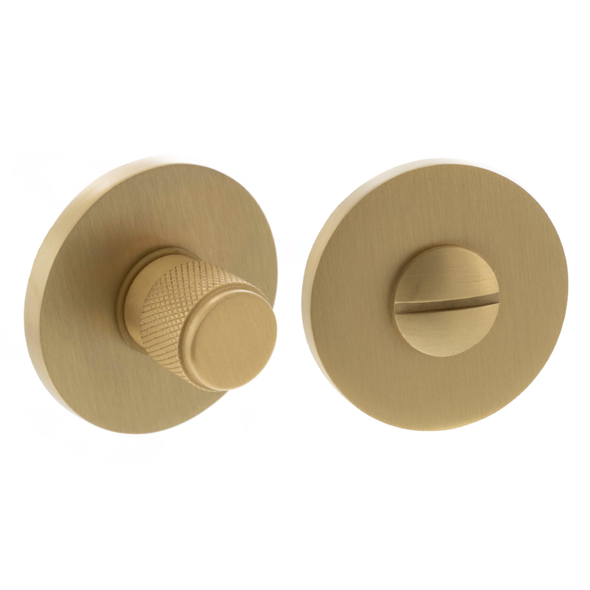 MHSRKWCSB Millhouse Brass Knurled WC Turn and Release on 5mm Slimline Round Rose - Satin Brass