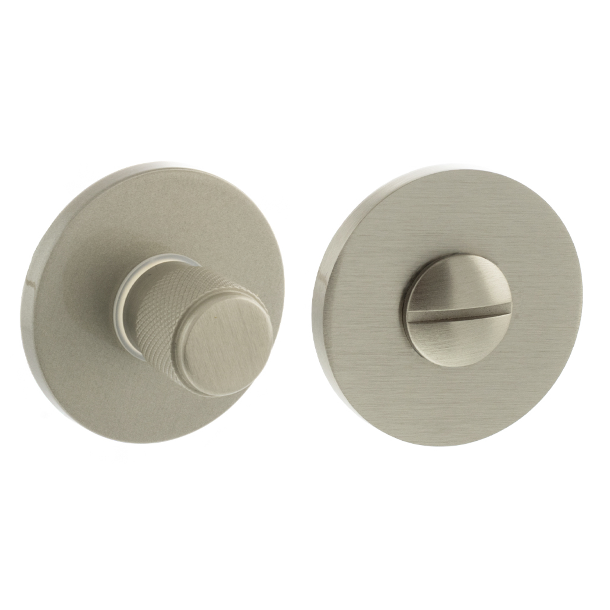 MHSRKWCSN Millhouse Brass Knurled WC Turn and Release on 5mm Slimline Round Rose - Satin Nickel