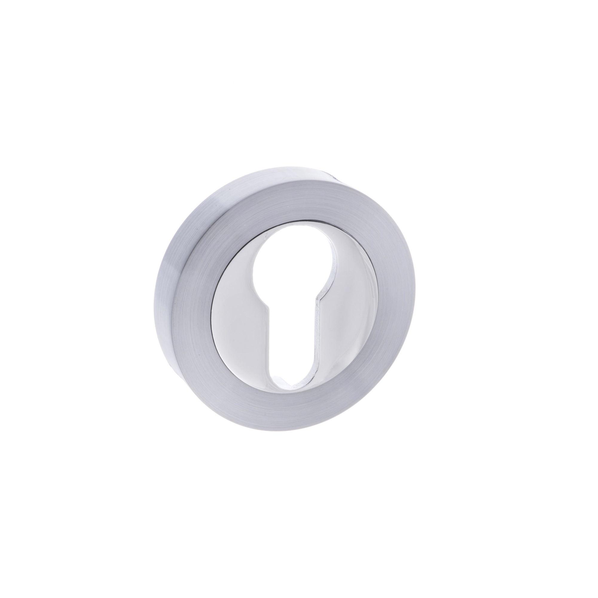 S3ESCERSCPC STATUS Euro Escutcheons on Round Rose - Satin Chrome/Polished Chrome