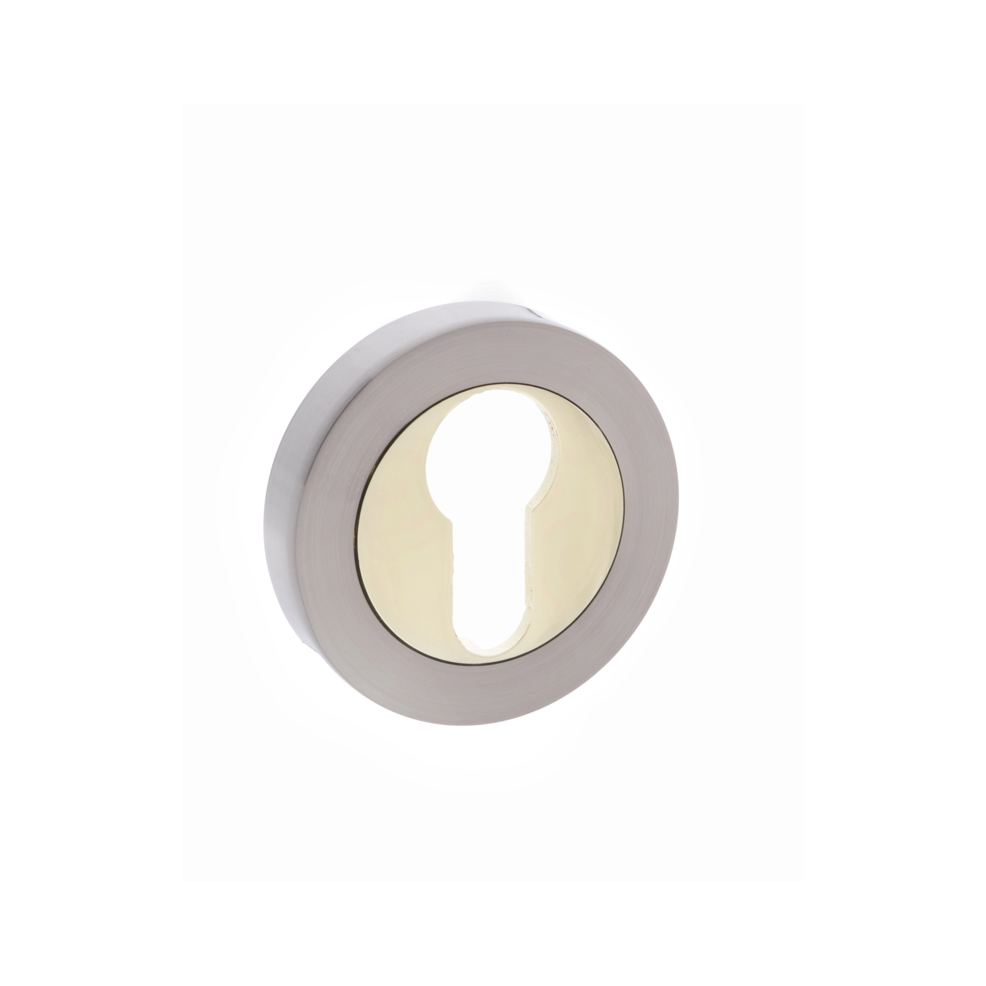 S3ESCERSNBP STATUS Euro Escutcheons on Round Rose - Satin Nickel/Polished Brass