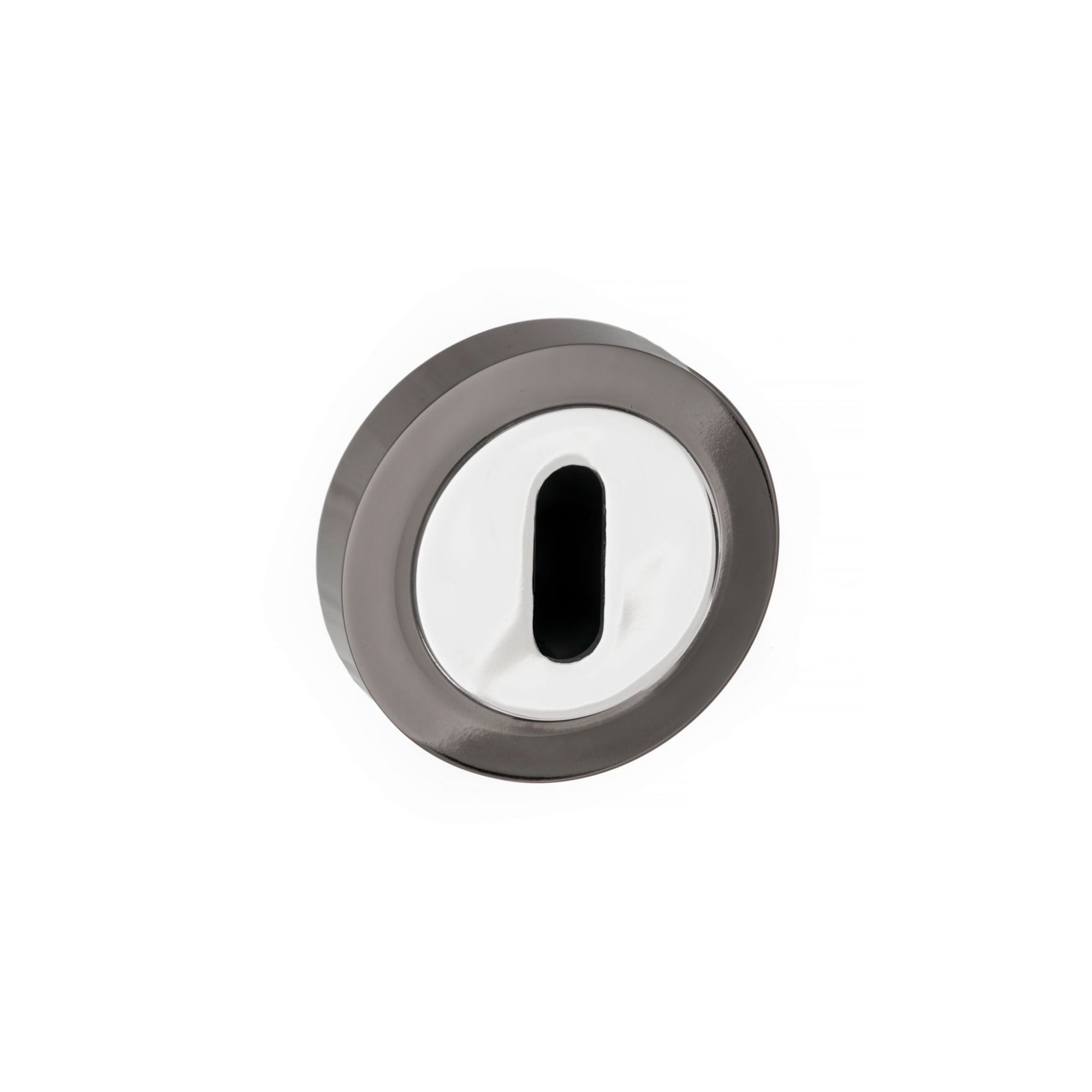 S3ESCKRBNPC STATUS Key Escutcheons on Round Rose - Black Nickel/Polished Chrome