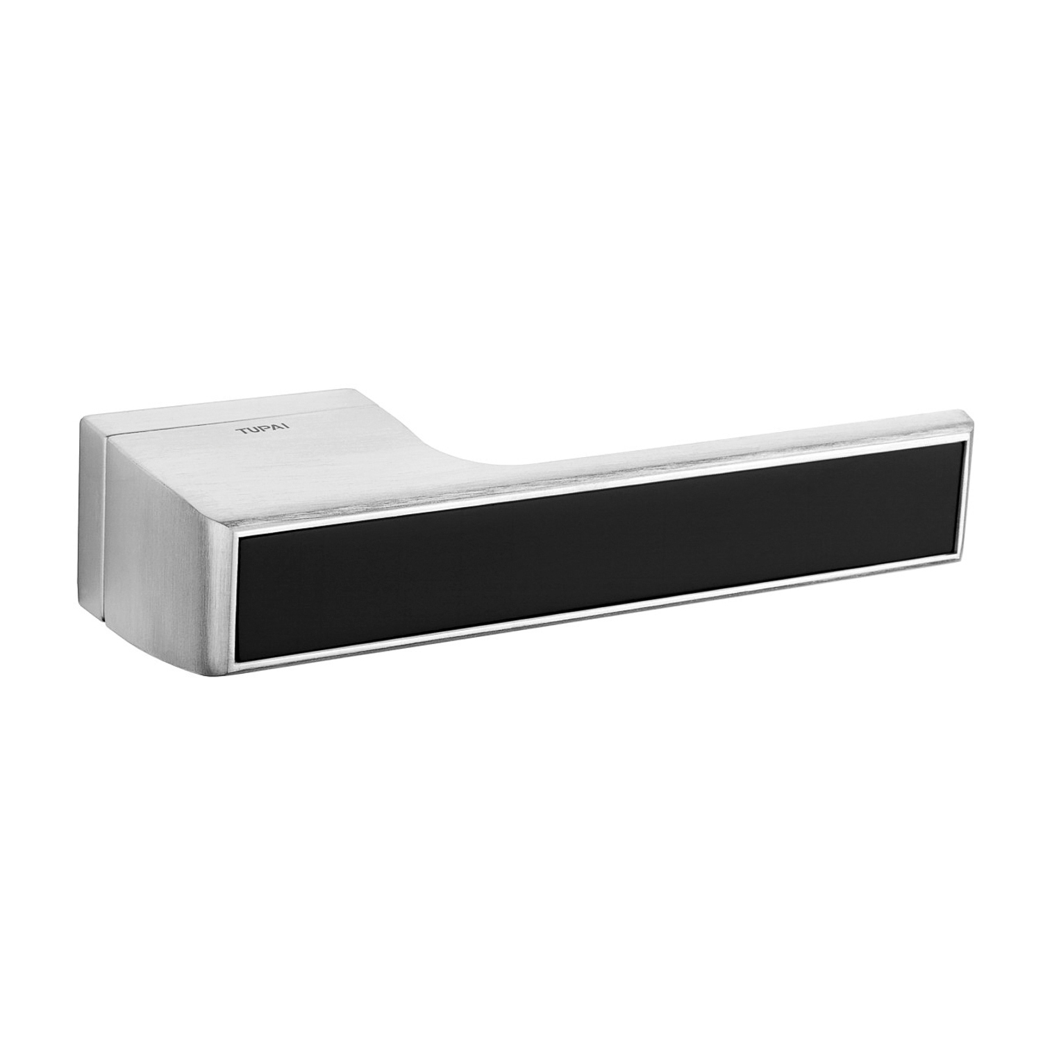 T3089LMBSC Tupai Rapido VersaLine Tobar Lever Door Handle on Long Rose - Pearl Black Decorative Plate - Satin Chrome