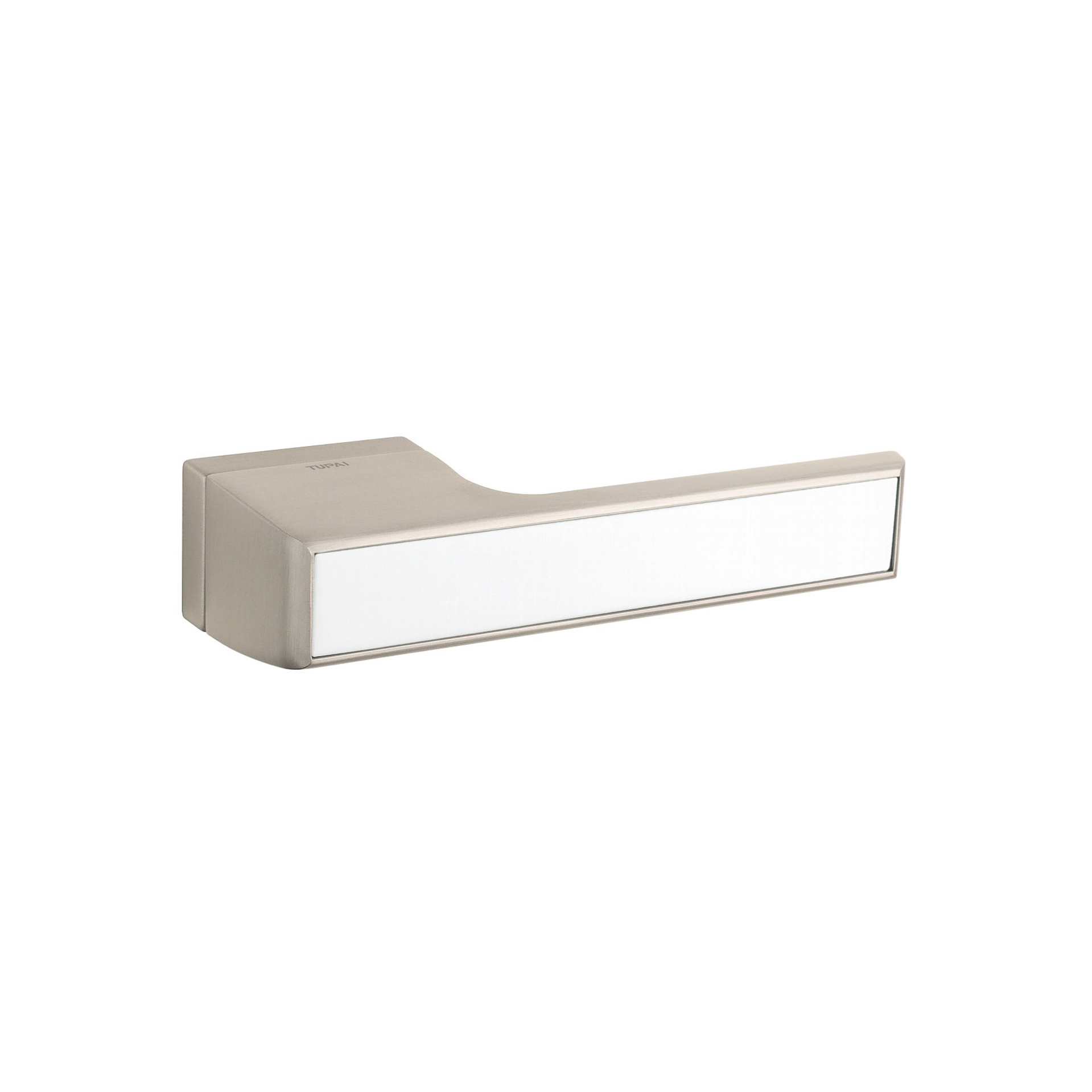 T3089LWHPL Tupai Rapido VersaLine Tobar Lever Door Handle on Long Rose - White Decorative Plate - Pearl Nickel